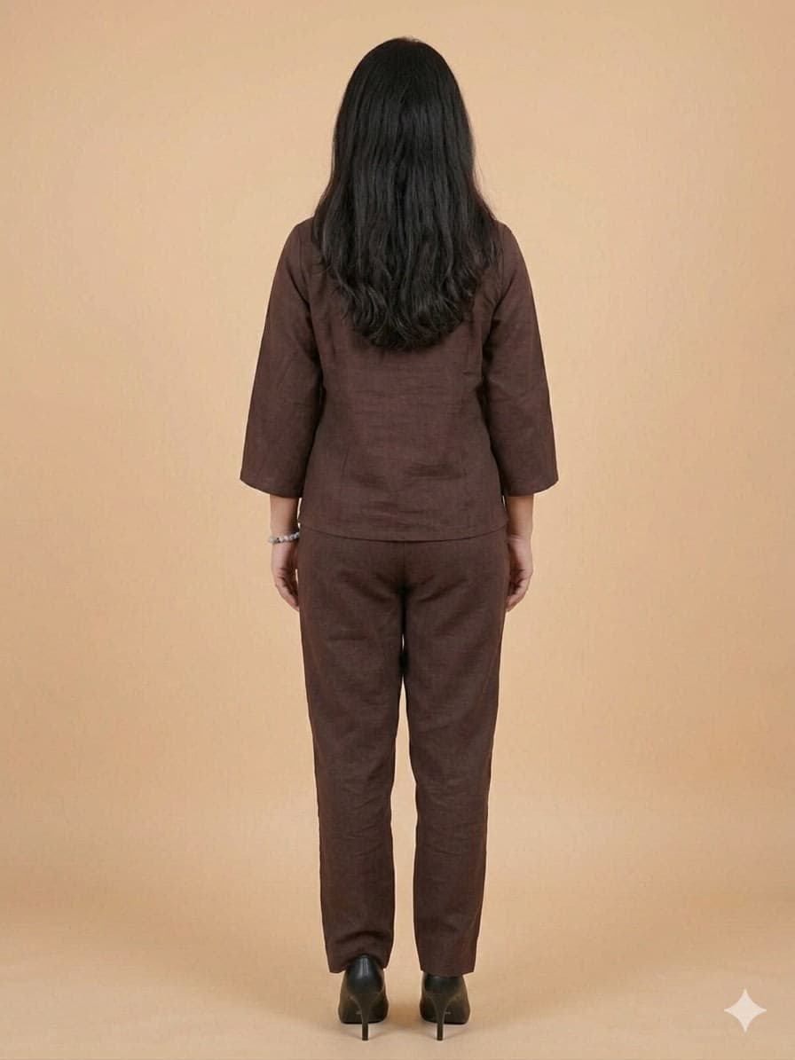 Women’s Co-Ord Set — Button Front Top & Pull-On Trousers With Bell Sleeves