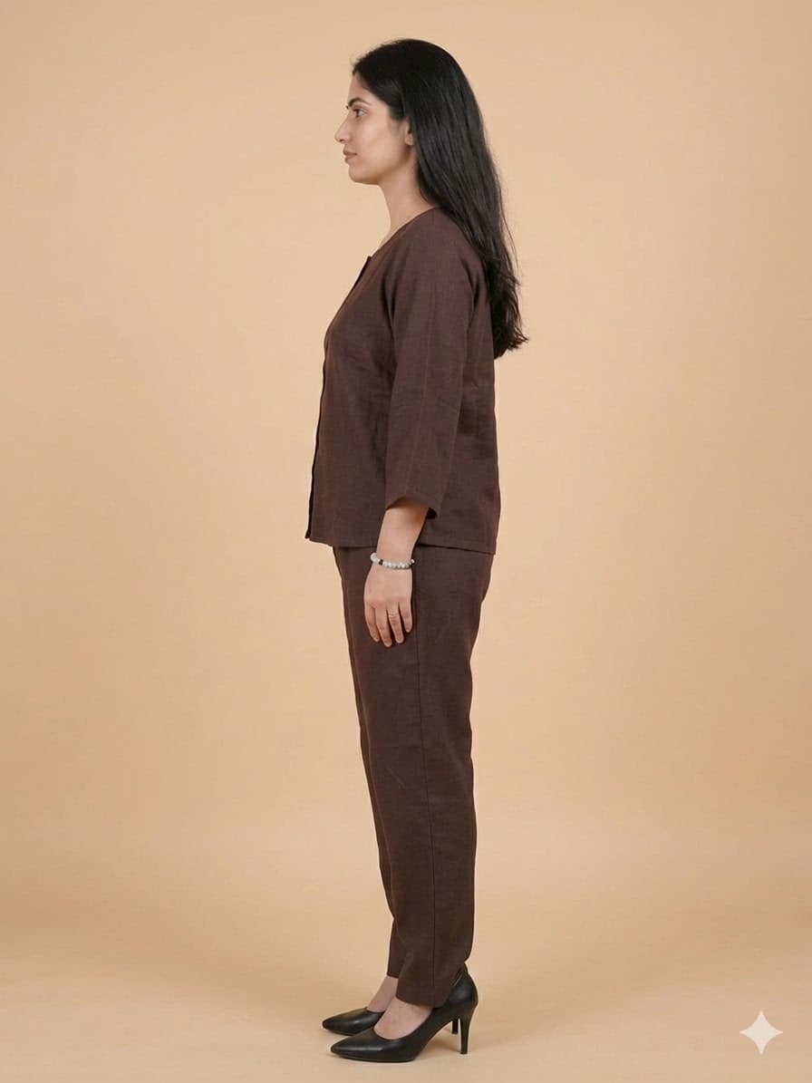 Women’s Co-Ord Set — Button Front Top & Pull-On Trousers With Bell Sleeves