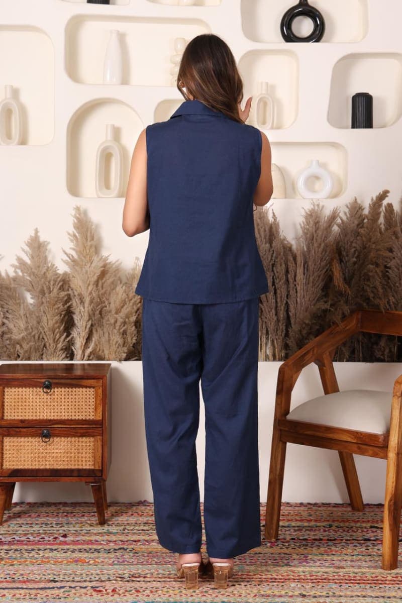 Women Sleeveless Cord Set | Stylish Button-Down Co-Ord Set for Casual & Smart Wear