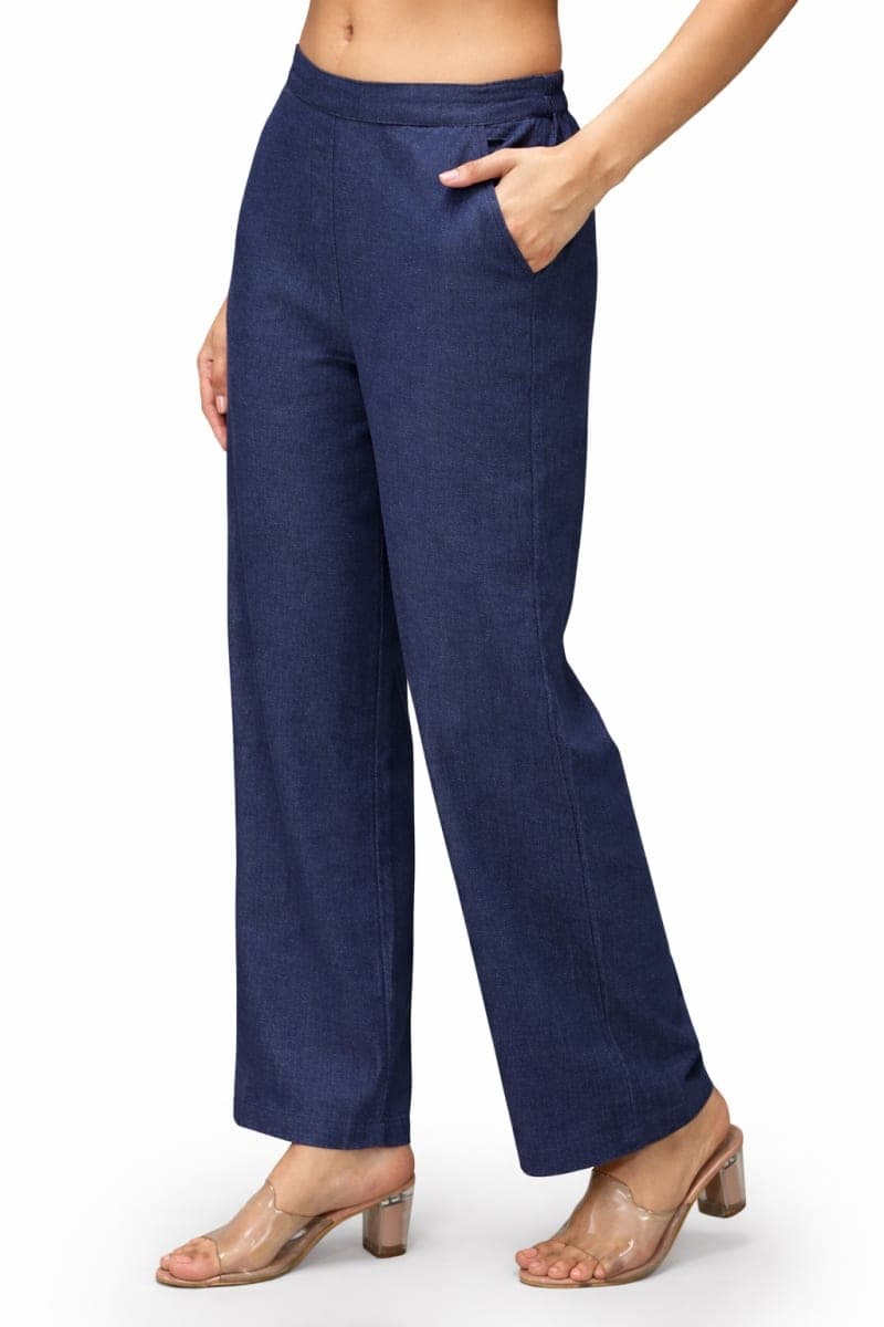 Denim Cotton Co-ord Set for Women | Sleeveless Shirt & Wide-Leg Pants | Vastradrobe