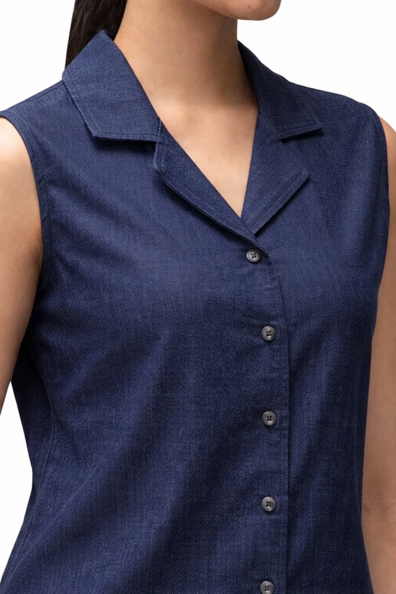 Denim Cotton Co-ord Set for Women | Sleeveless Shirt & Wide-Leg Pants | Vastradrobe