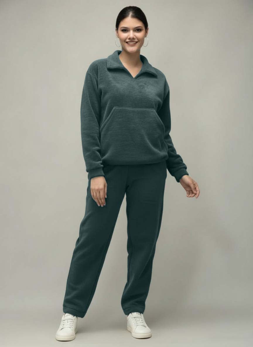 Women’s Premium Fleece Fur Co-ord Set | Half-Zip Sweatshirt & Relaxed Fit Pants