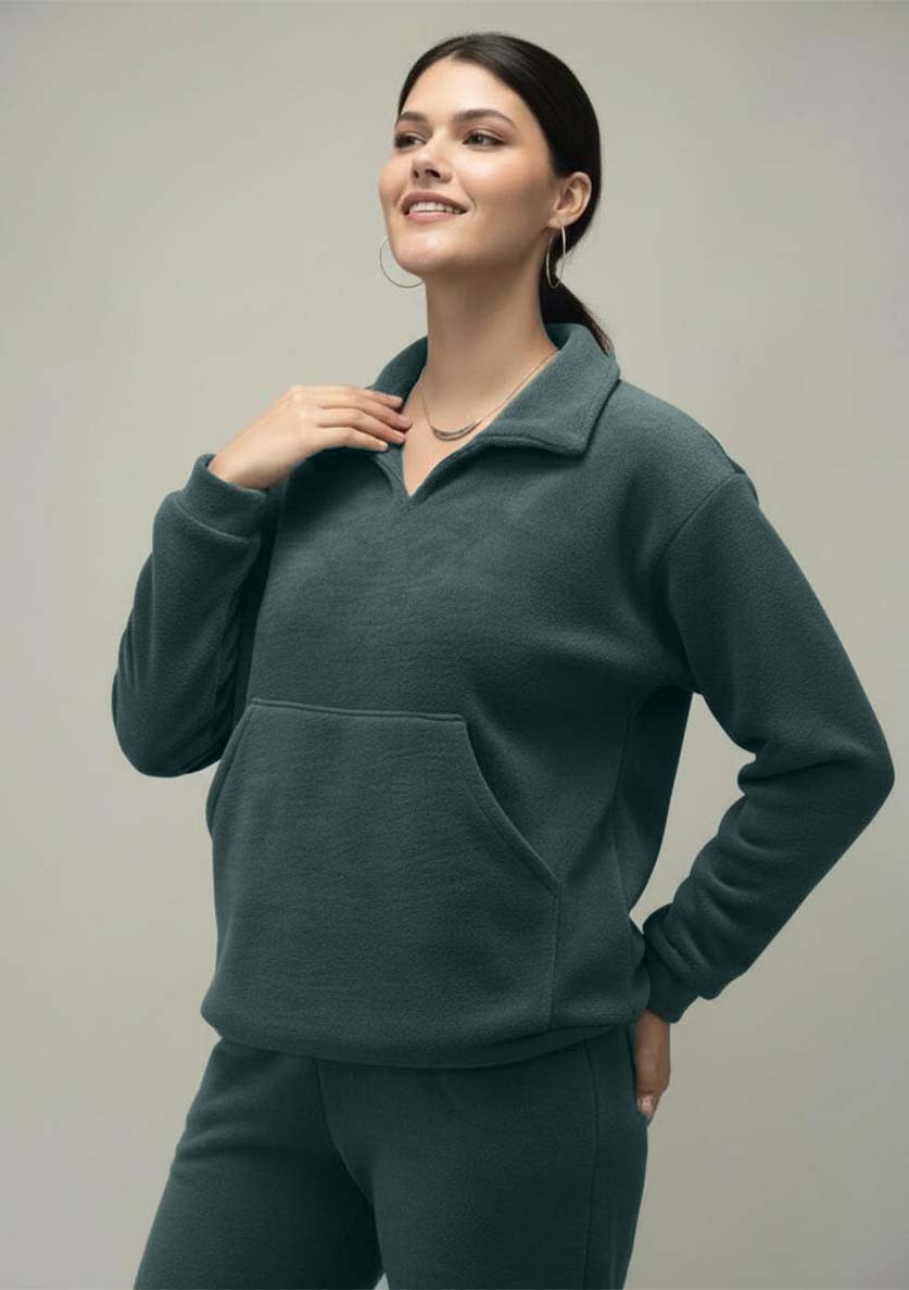 Women’s Premium Fleece Fur Co-ord Set | Half-Zip Sweatshirt & Relaxed Fit Pants