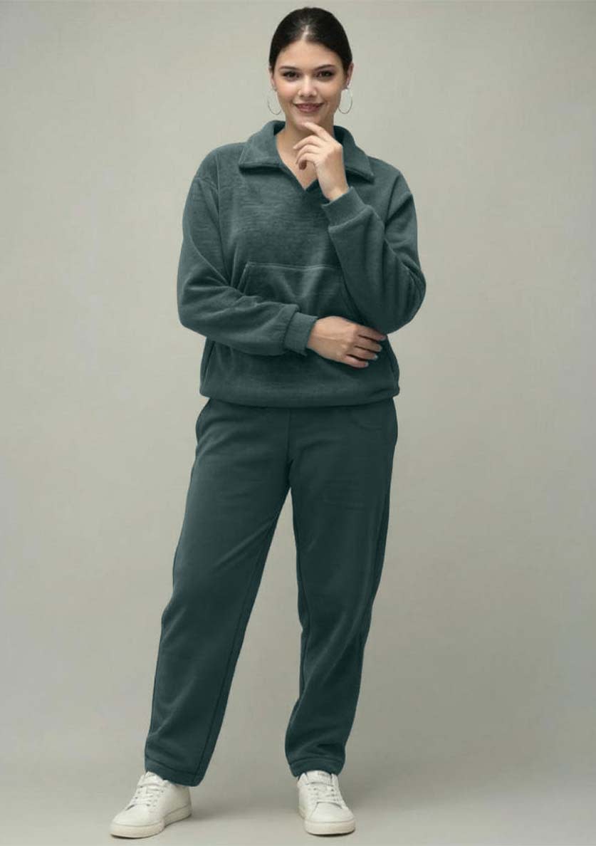 Women’s Premium Fleece Fur Co-ord Set | Half-Zip Sweatshirt & Relaxed Fit Pants