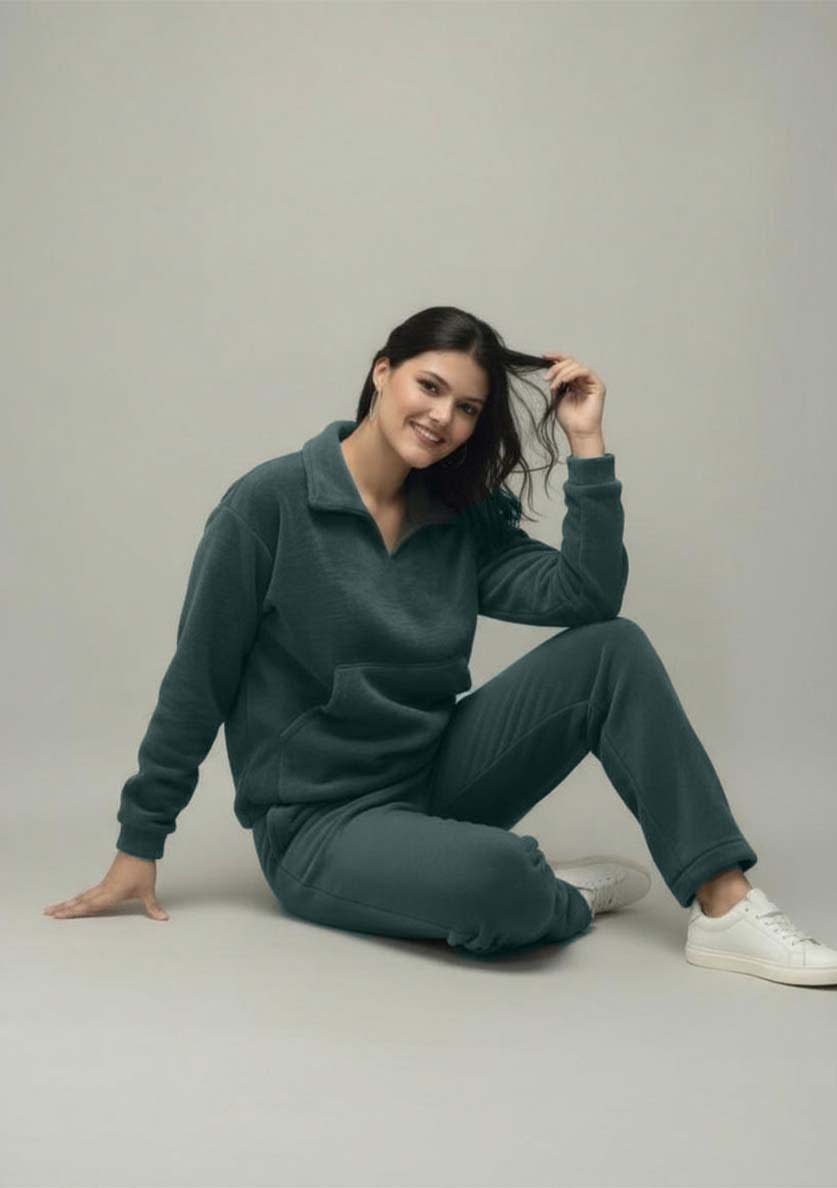 Women’s Premium Fleece Fur Co-ord Set | Half-Zip Sweatshirt & Relaxed Fit Pants