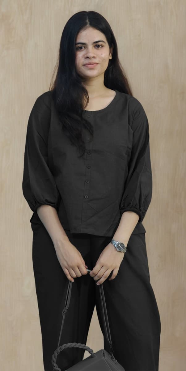 Women’s Solid Casual Co-ord Set | Button-Down Top & Relaxed Fit Pants