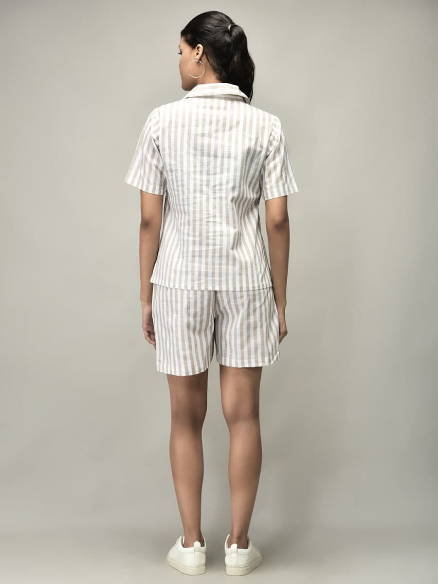 Women’s Striped Summer Co-ord Set | Short Sleeve Shirt & Shorts Set