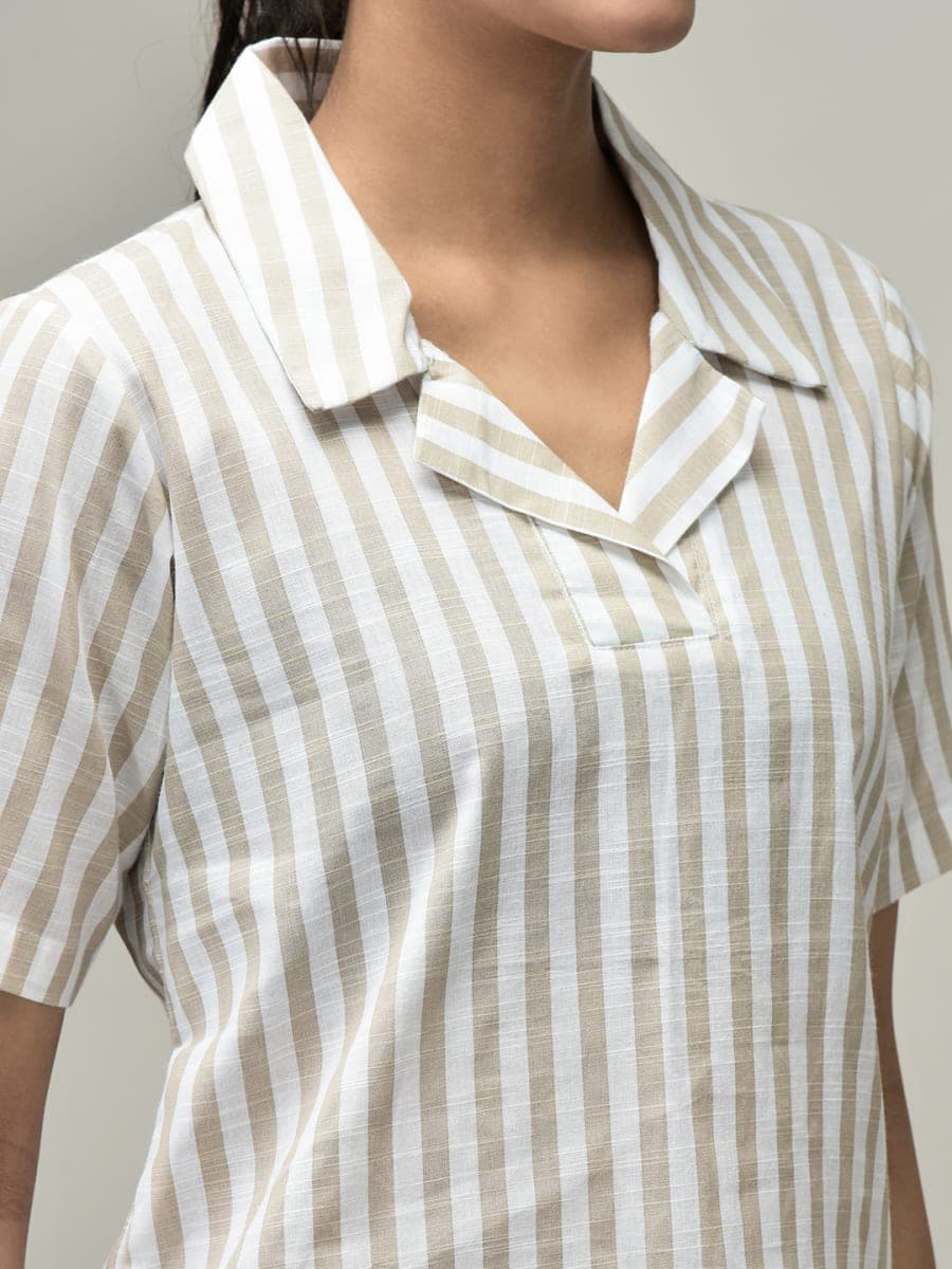 Women’s Striped Summer Co-ord Set | Short Sleeve Shirt & Shorts Set