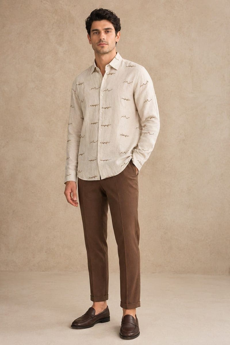Men’s Premium Printed Casual Shirt | Full Sleeve Button-Down Linen Blend Shirt
