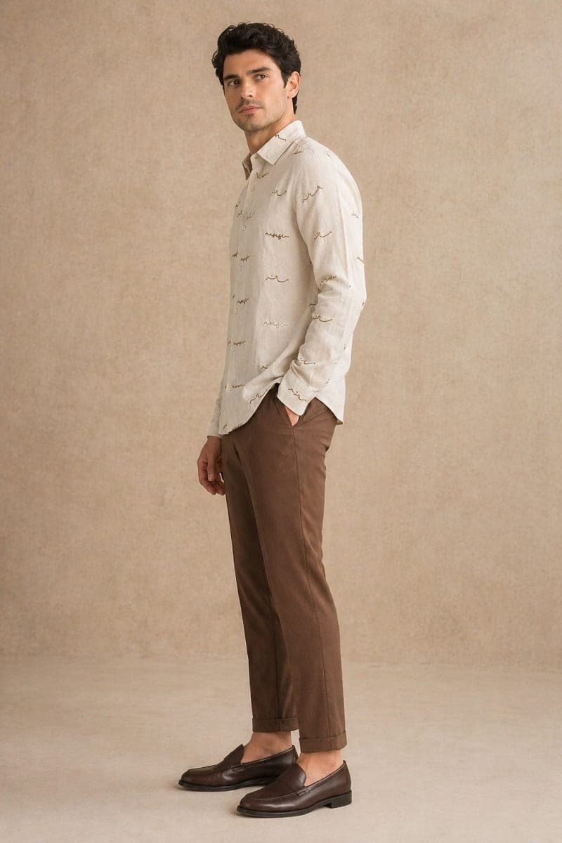 Men’s Premium Printed Casual Shirt | Full Sleeve Button-Down Linen Blend Shirt