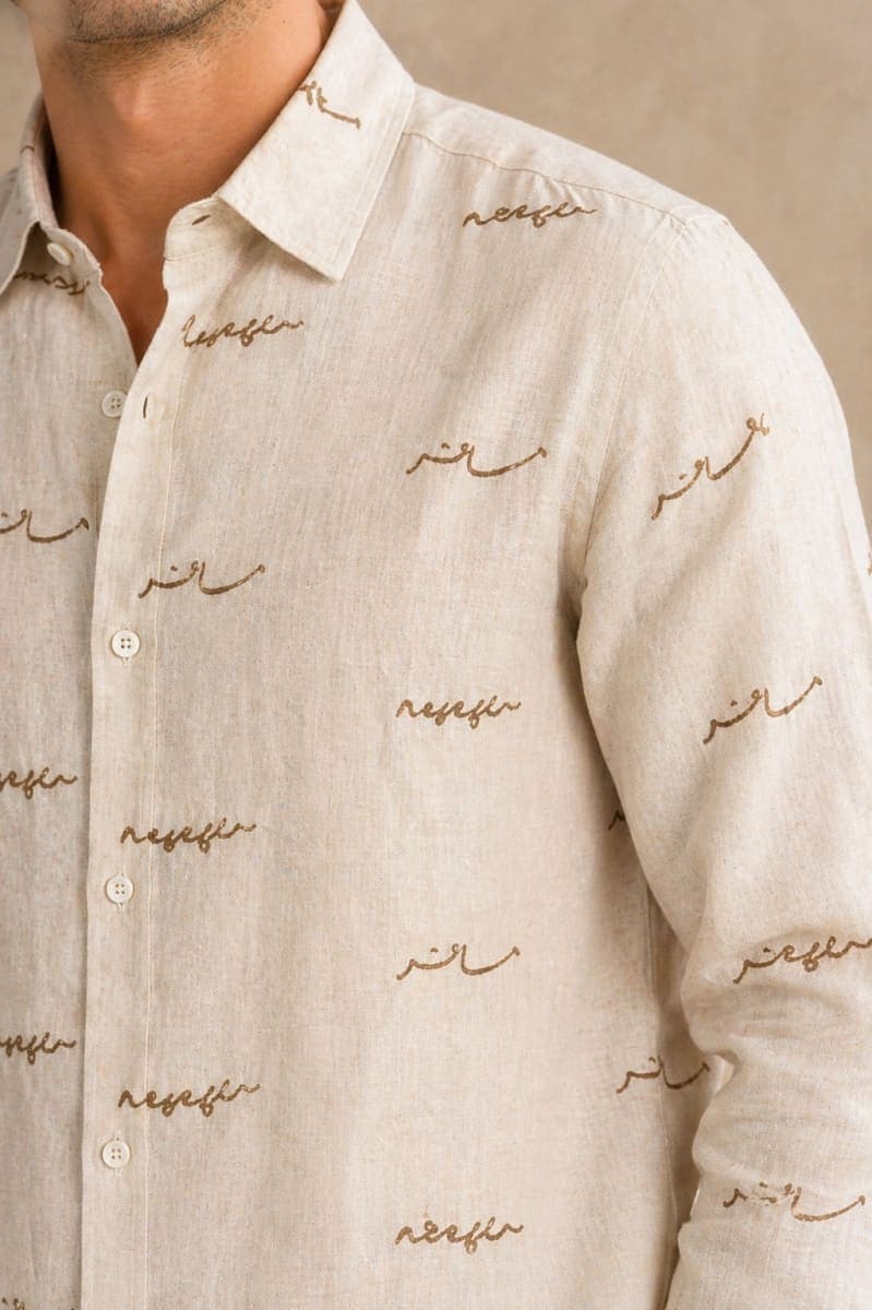 Men’s Premium Printed Casual Shirt | Full Sleeve Button-Down Linen Blend Shirt