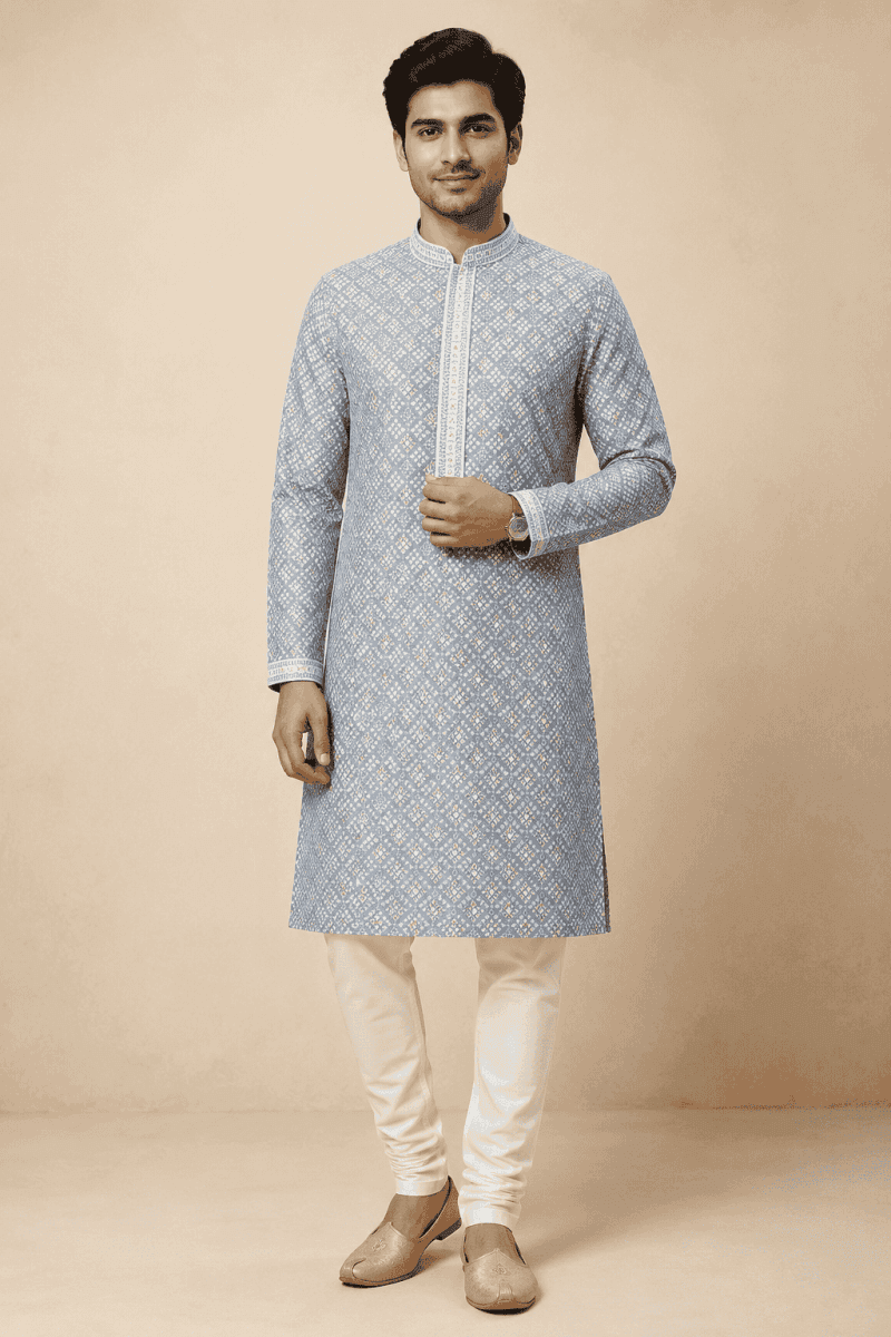 Men’s Premium Printed Kurta Set | Full Sleeve Ethnic Kurta with Churidar Pants