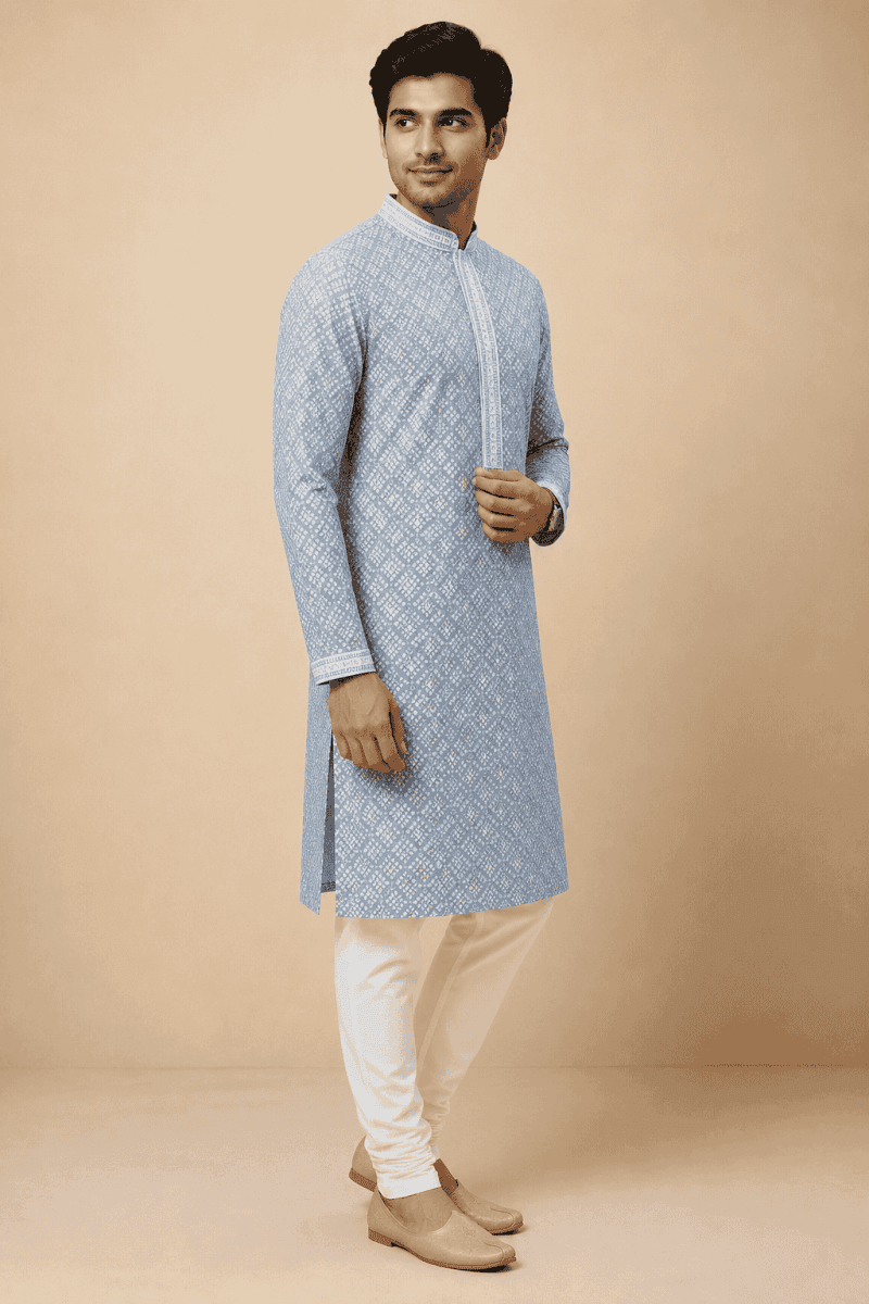 Men’s Premium Printed Kurta Set | Full Sleeve Ethnic Kurta with Churidar Pants