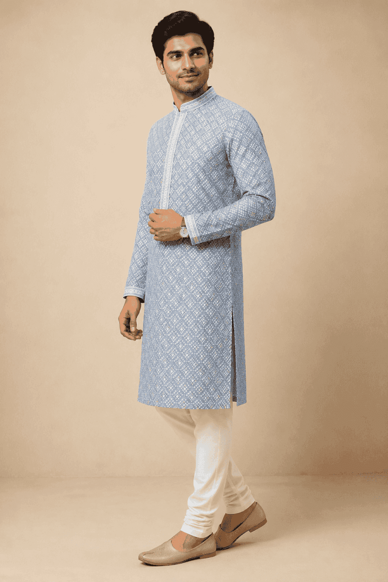Men’s Premium Printed Kurta Set | Full Sleeve Ethnic Kurta with Churidar Pants