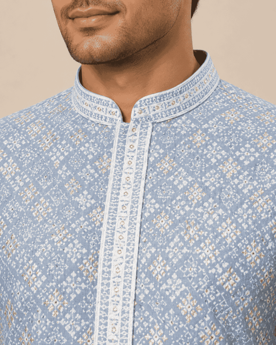 Men’s Premium Printed Kurta Set | Full Sleeve Ethnic Kurta with Churidar Pants