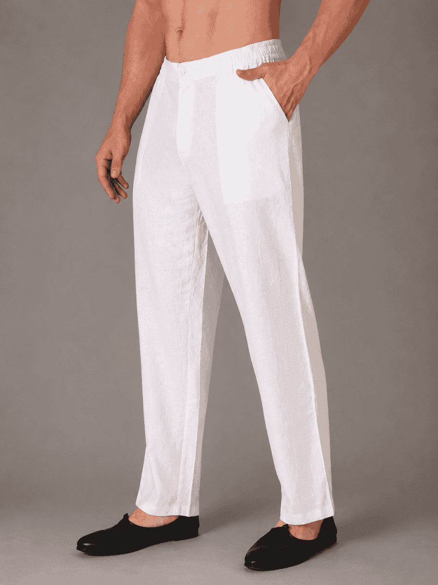 Men’s Solid Relaxed Fit Ethnic Trousers | Elastic Waist Casual Bottomwear