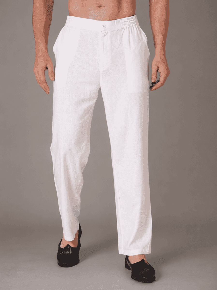 Men’s Solid Relaxed Fit Ethnic Trousers | Elastic Waist Casual Bottomwear