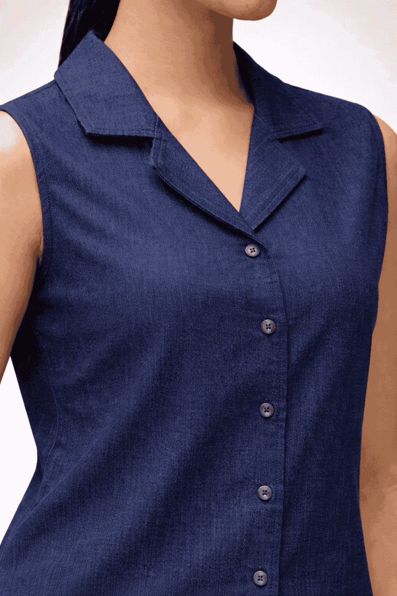 Denim Cotton Co-ord Set for Women | Sleeveless Shirt & Wide-Leg Pants | Vastradrobe