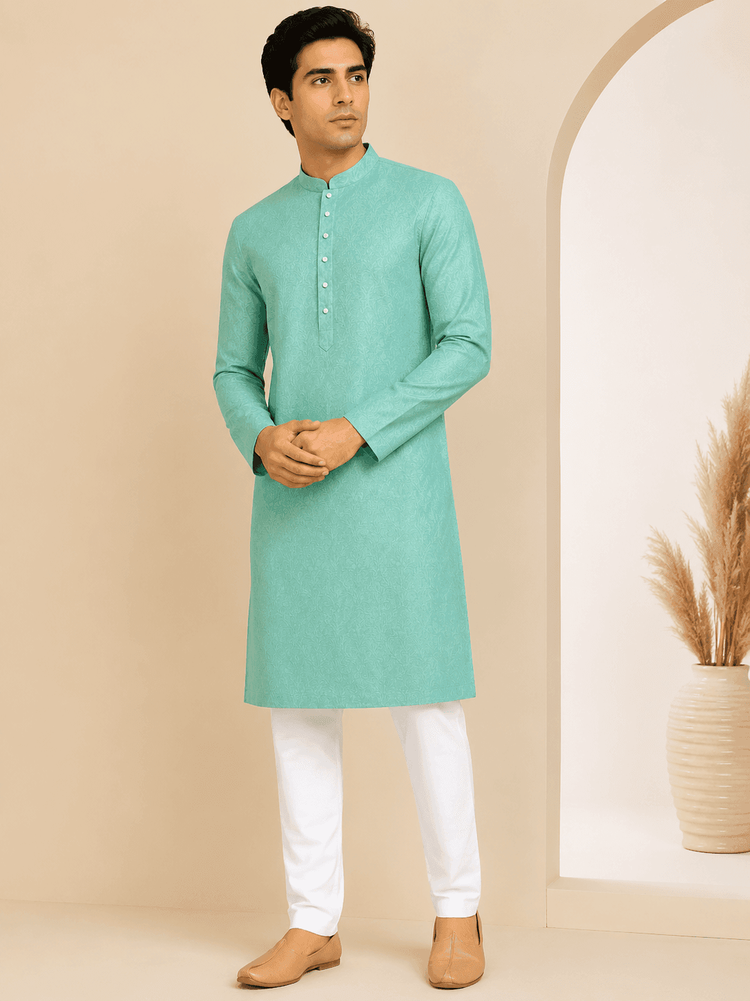 Men’s Premium Printed Kurta Set | Full Sleeve Ethnic Kurta with Churidar Pants