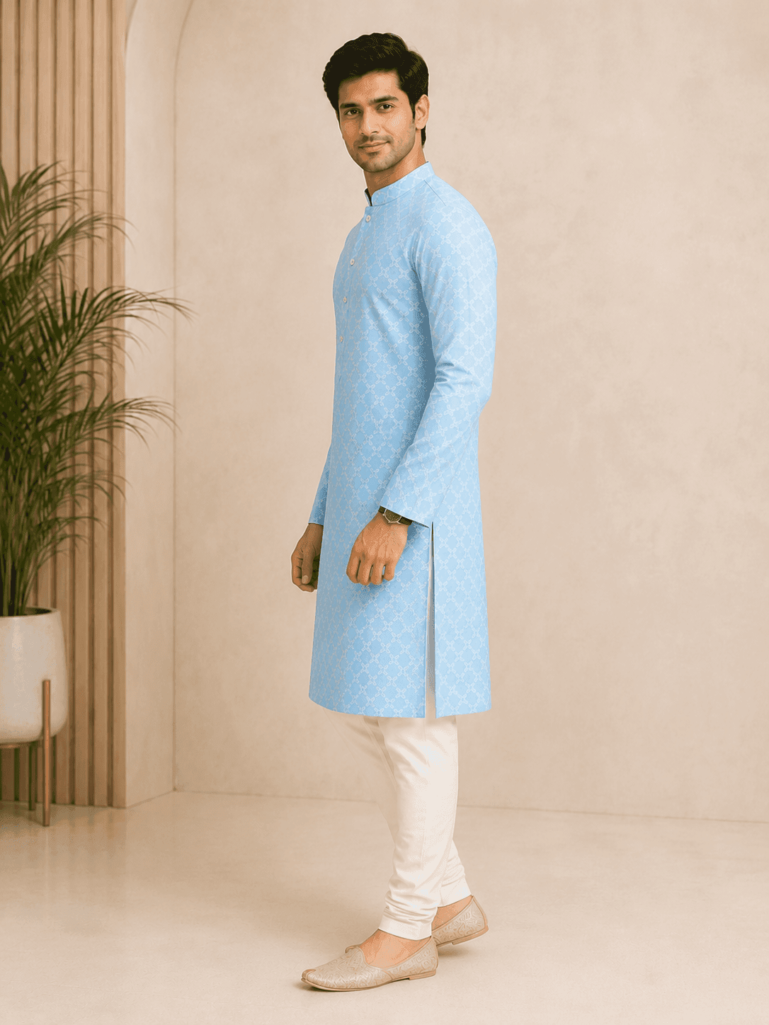Men’s Premium Printed Kurta Set | Full Sleeve Ethnic Kurta with Churidar Pants 2