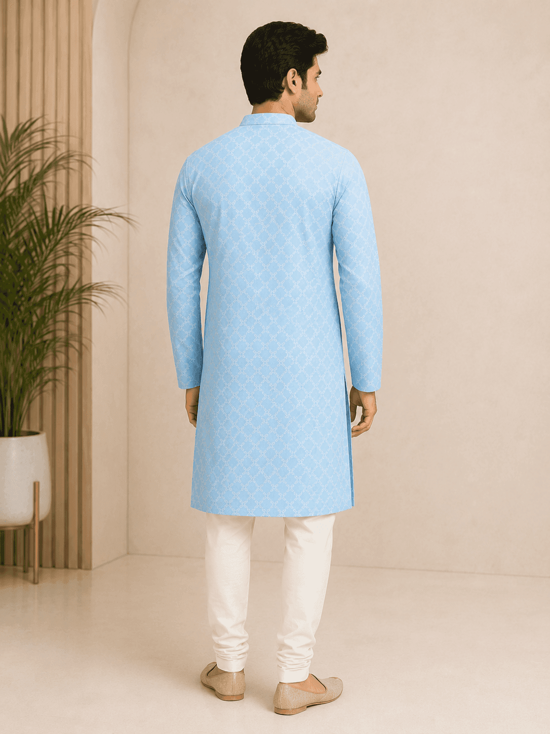 Men’s Premium Printed Kurta Set | Full Sleeve Ethnic Kurta with Churidar Pants