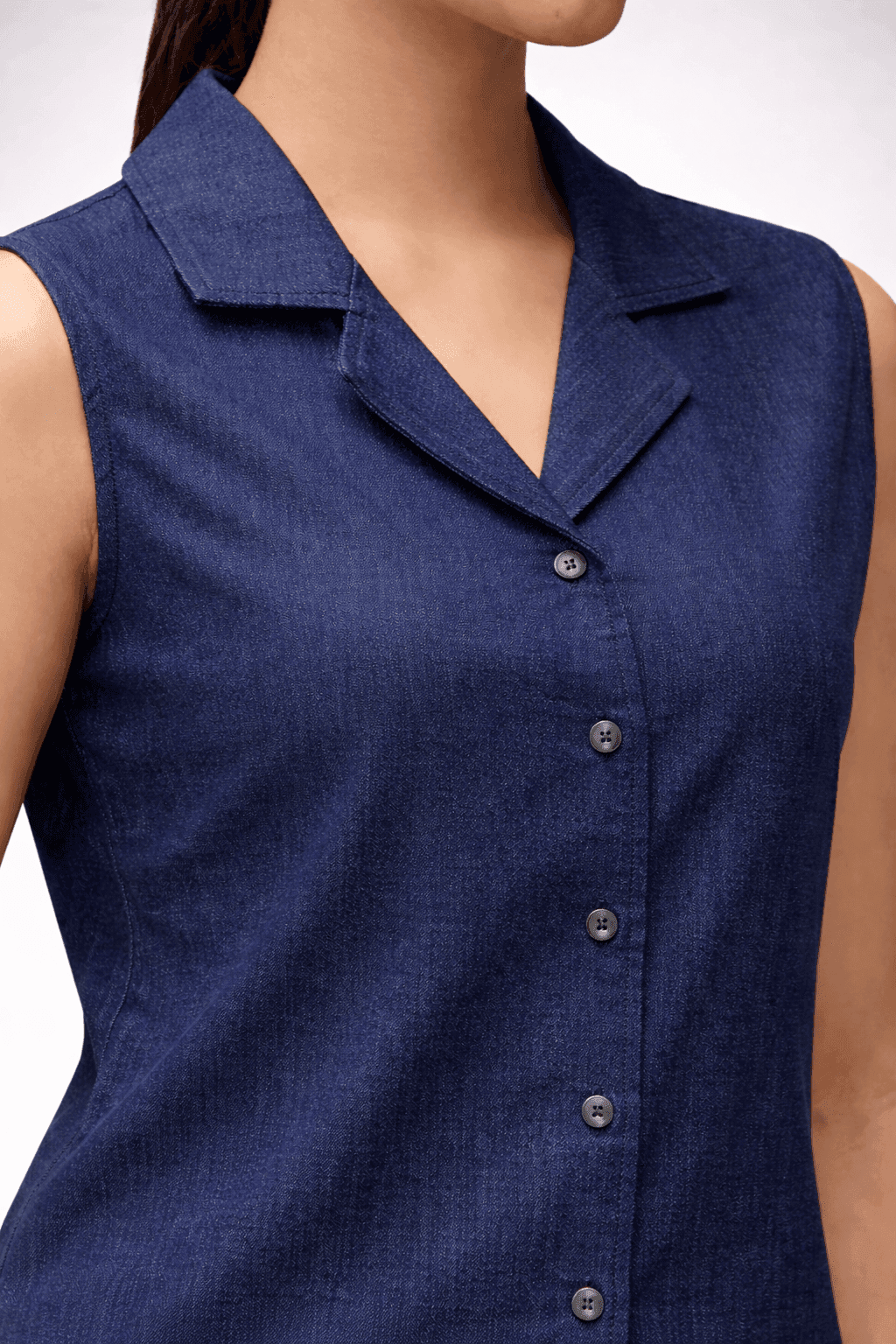 Denim Cotton Co-ord Set for Women | Sleeveless Shirt & Wide-Leg Pants | Vastradrobe