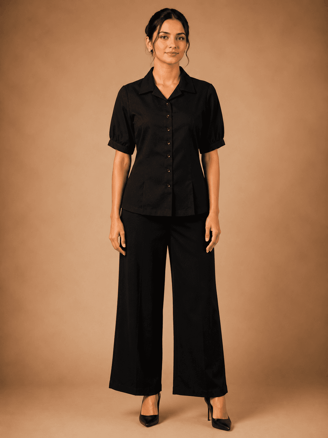 Women's Formal Co-Ord Set | Solid Button-Down Shirt with Wide Leg Palazzo Pants | Elegant Office Wear Two Piece Outfit | Smart Casual Western Wear for Women 2