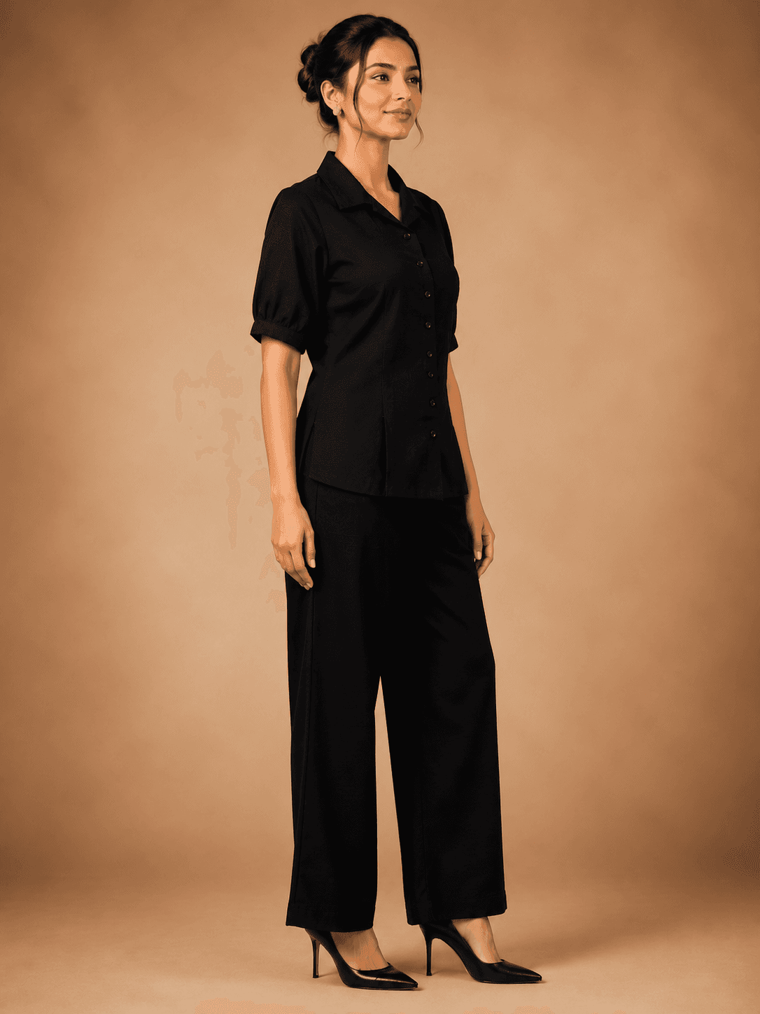 Women's Formal Co-Ord Set | Solid Button-Down Shirt with Wide Leg Palazzo Pants | Elegant Office Wear Two Piece Outfit | Smart Casual Western Wear for Women 3