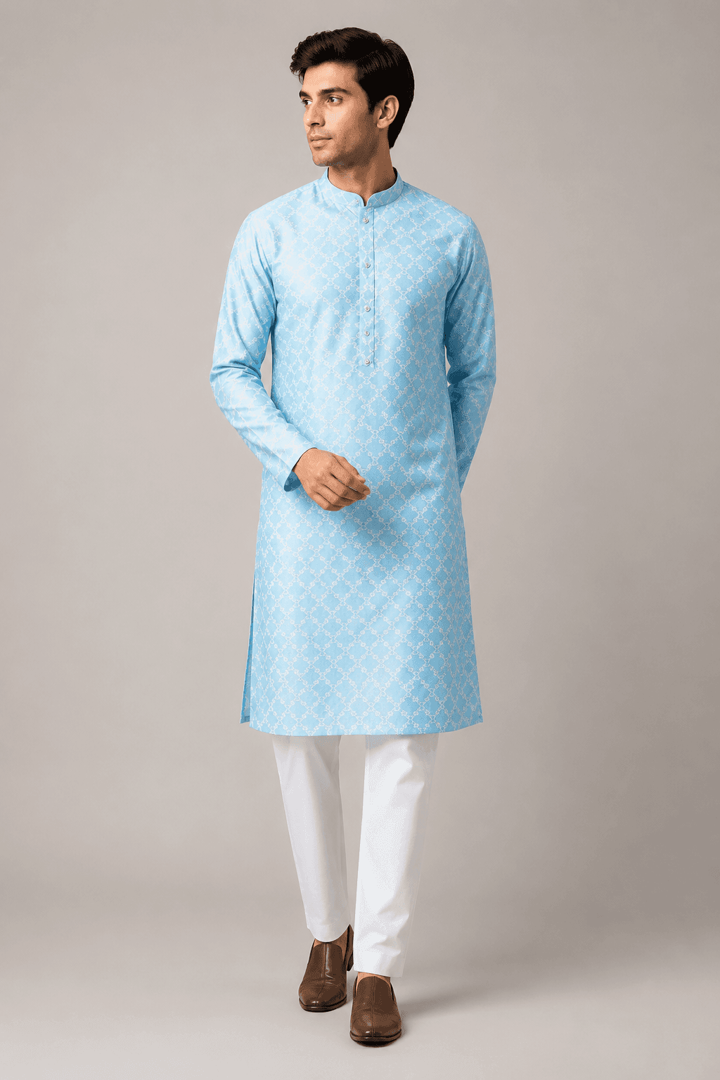 Men’s Premium Printed Kurta Set | Full Sleeve Ethnic Kurta with Churidar Pants