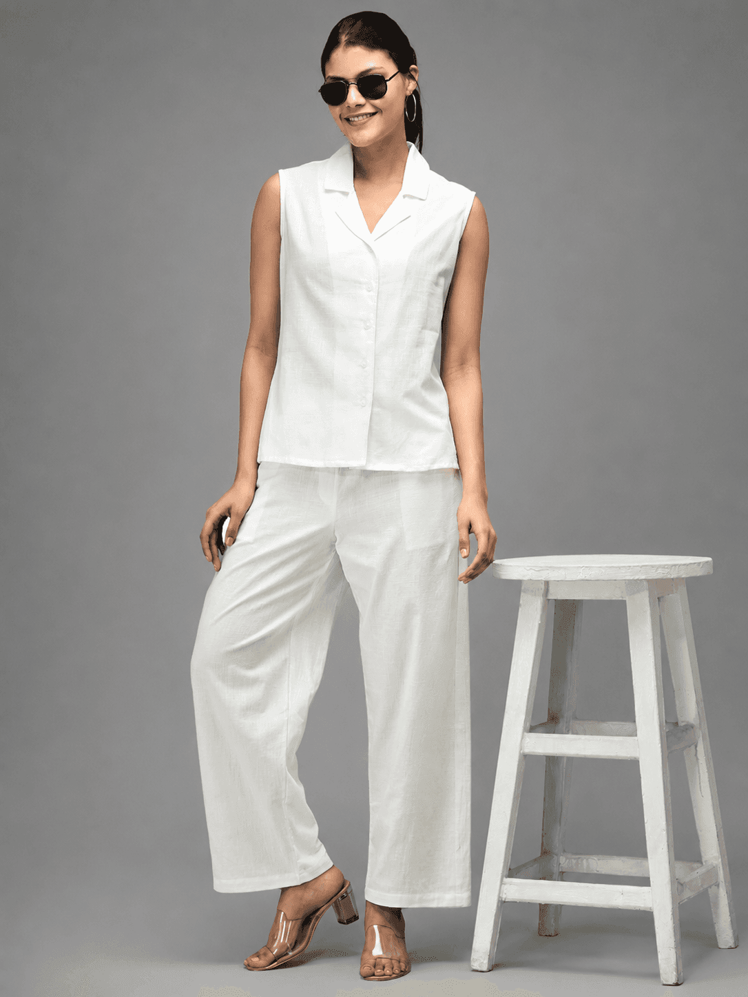Women Sleeveless Cord Set | Stylish Button-Down Co-Ord Set for Casual & Smart Wear