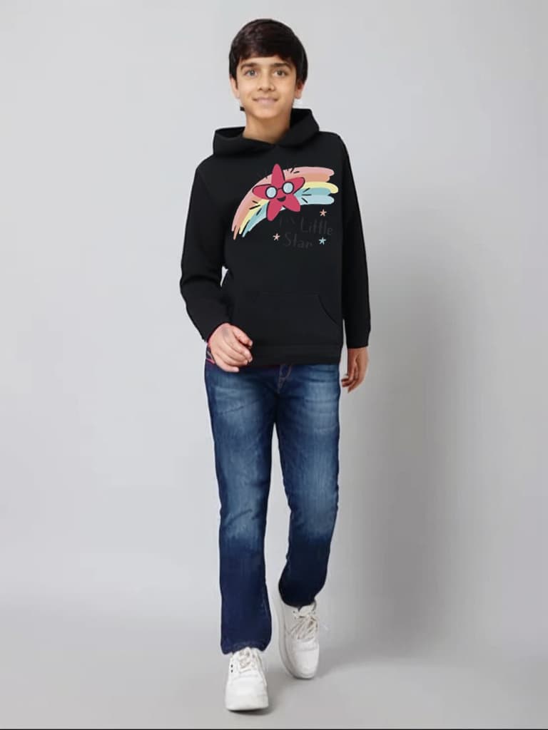 Kids Printed Cotton Fleece Hoodie | Warm Hooded Sweatshirt for Boys & Girls | Winter Casual Wear